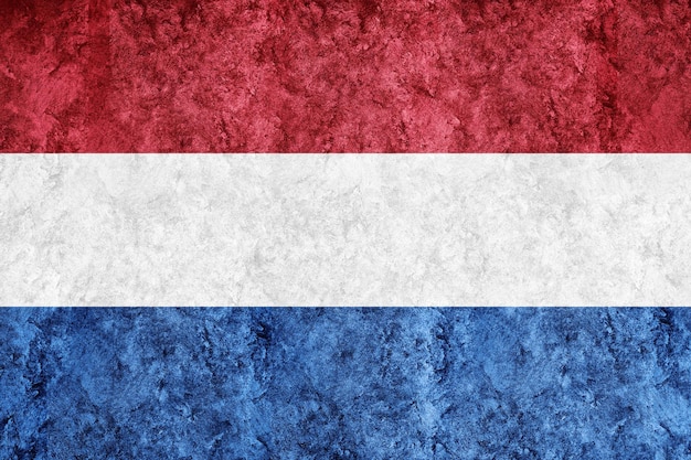 Drapeau Pays-Bas métallique, drapeau texturé, drapeau grunge