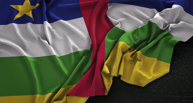 Drapeau de la République centrafricaine enroulé sur fond sombre 3D Render