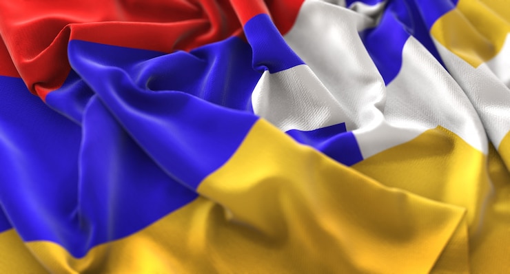 Photo gratuit le drapeau de la république du haut-karabakh ruffled beautifully waving macro close-up shot