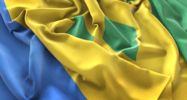 Drapeau Saint-Vincent-et-les Grenadines Ruffled Magnifiquement agitant Macro Plan rapproché