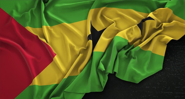 Le drapeau de São Tomé et Príncipe est irrégulier sur un fond sombre 3D Render