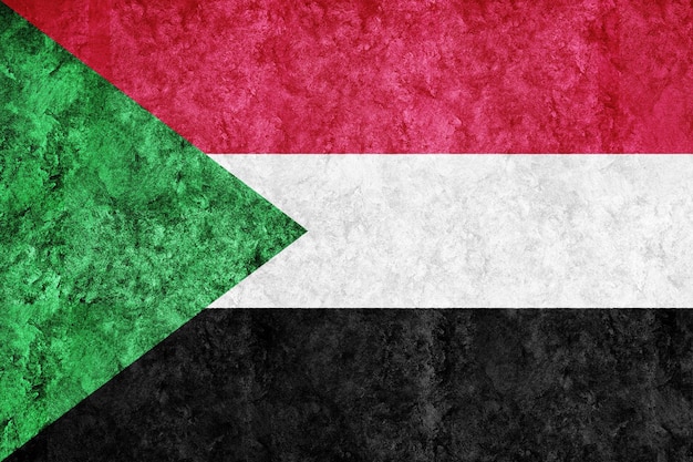 Drapeau Soudan métallique, drapeau texturé, drapeau grunge