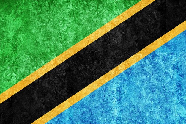 Drapeau Tanzanie métallique, drapeau texturé, drapeau grunge