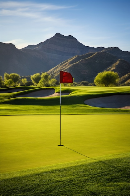 Photo gratuite drapeau sur le terrain de golf