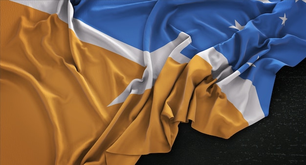 Drapeau Tierra del Fuego Enroulé Sur Fond Sombre 3D Render