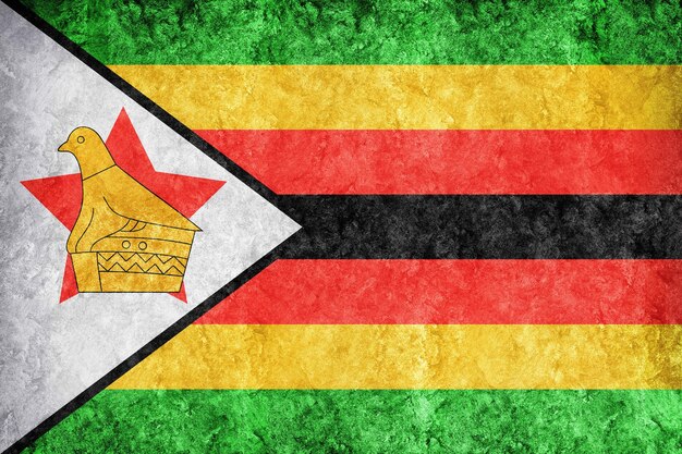 Drapeau Zimbabwe métallique, drapeau texturé, drapeau grunge