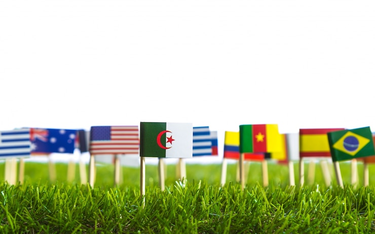 Photo gratuit les drapeaux des différents pays ponctionnés sur une pelouse