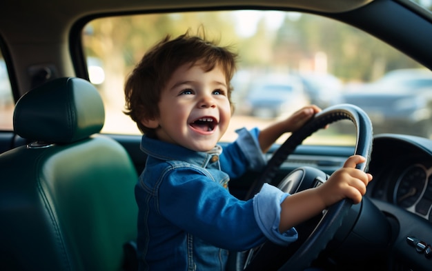 Photo gratuite un drôle de gamin au volant .