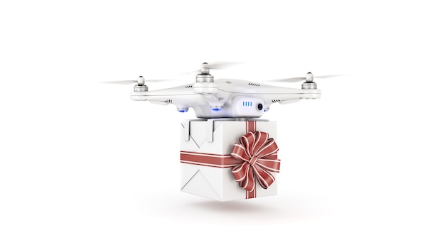 Drone avec le concept de livraison de cadeaux rendu 3d