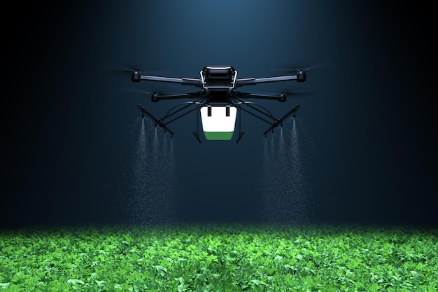 Photo gratuite drone pulvérisant de l'engrais sur les plantes vertes végétales technologie agricole automatisation agricole