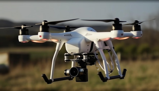 Photo gratuite un drone en vol stationnaire capture une vue aérienne de la nature générée par l'ia