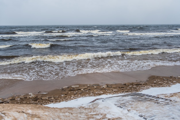 Dunes de la mer baltique d'hiver à saulkrasti en lettonie