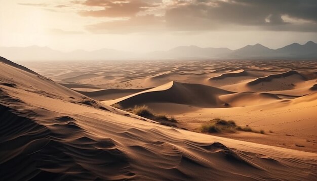 Des dunes de sable isolées en Afrique émerveillent le lever du soleil généré par l'IA