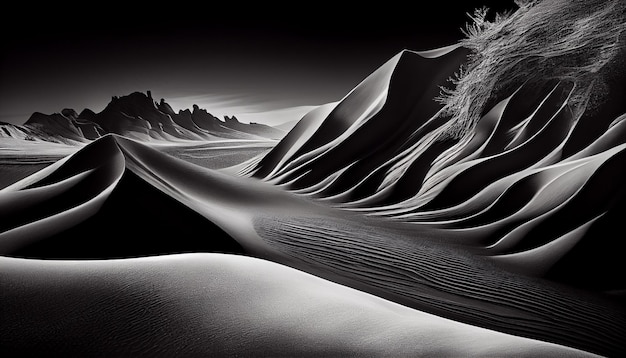 Les dunes de sable lisses se courbent majestueusement dans un paysage surréaliste IA générative