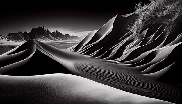 Les dunes de sable lisses se courbent majestueusement dans un paysage surréaliste IA générative