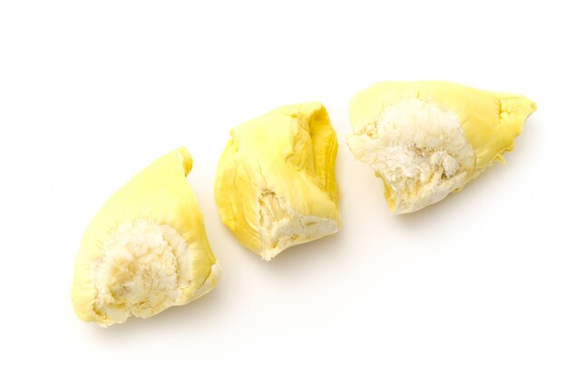 Durian roi de fruits sur fond blanc.