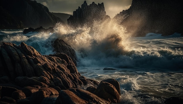 Photo gratuite les eaux agitées de la falaise majestueuse éclaboussent les éclaboussures inspirantes générées par l'ia