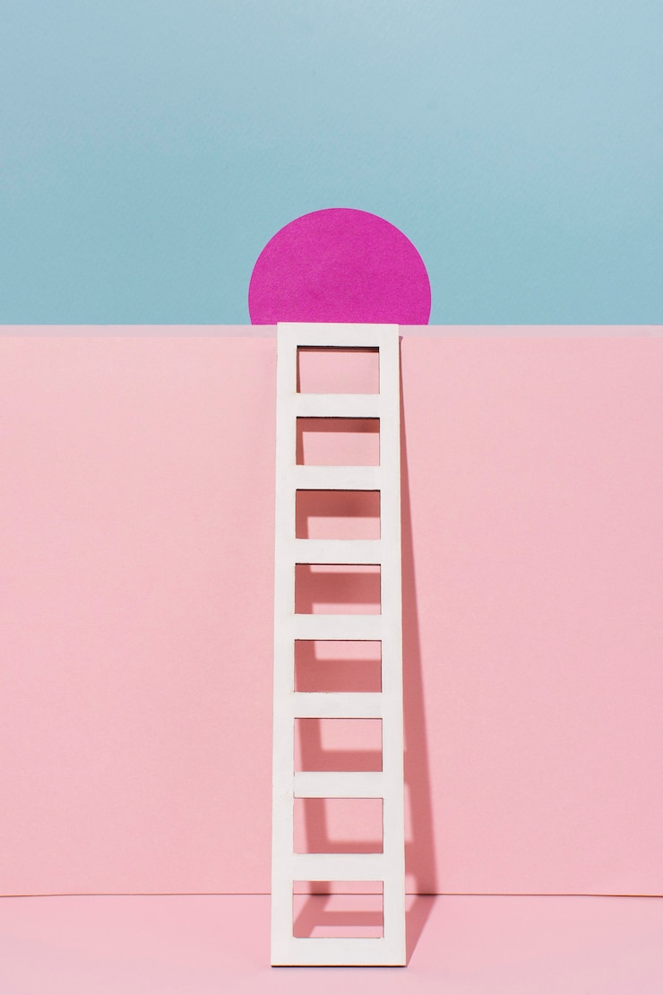 Photo gratuit échelle blanche avec cercle rose