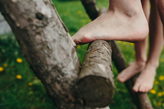 échelle en bois avec pieds