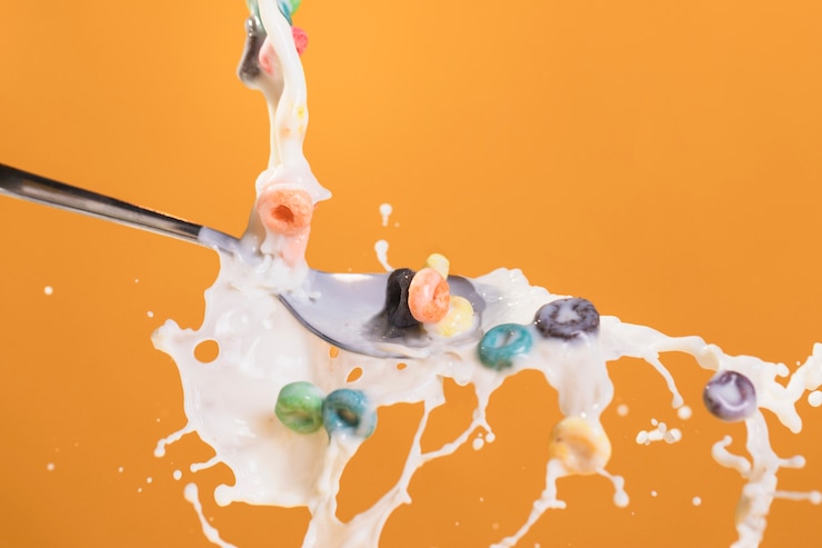 Photo gratuit éclaboussures de lait et de céréales