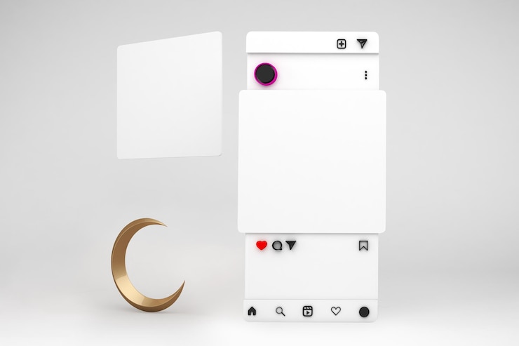 Photo gratuit écrans de médias sociaux de raamdan avec crescent front side sur fond blanc
