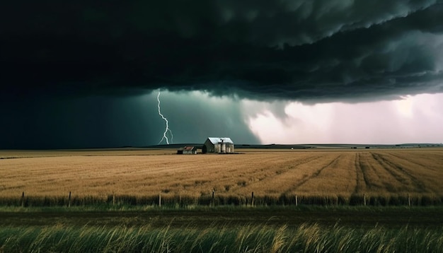 Photo gratuite l'électricité surgit à travers un paysage de nuages d'orage inquiétant généré par l'ia