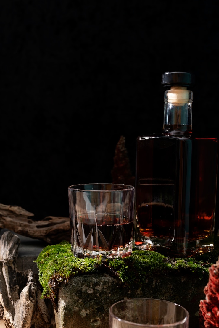Photo gratuit un élégant arrangement d'alcool végétalien