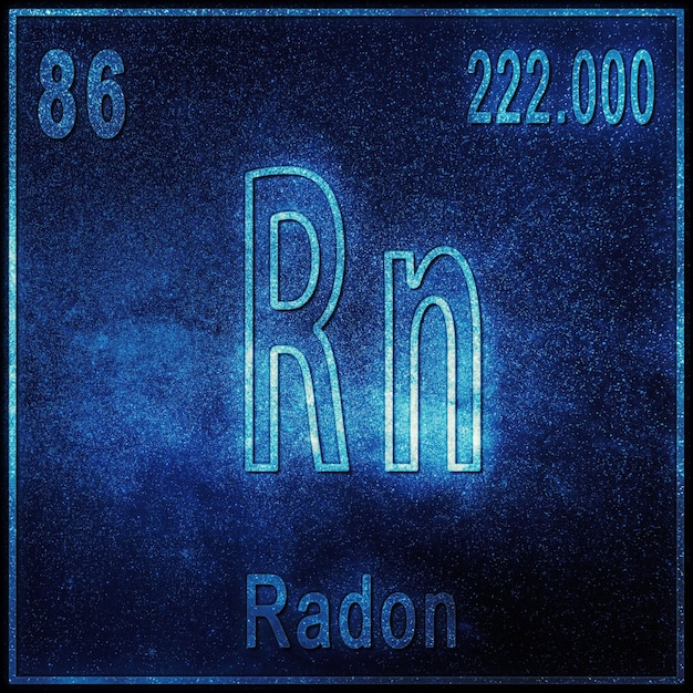 Photo gratuite Élément chimique radon, signe avec numéro atomique et poids atomique, élément du tableau périodique