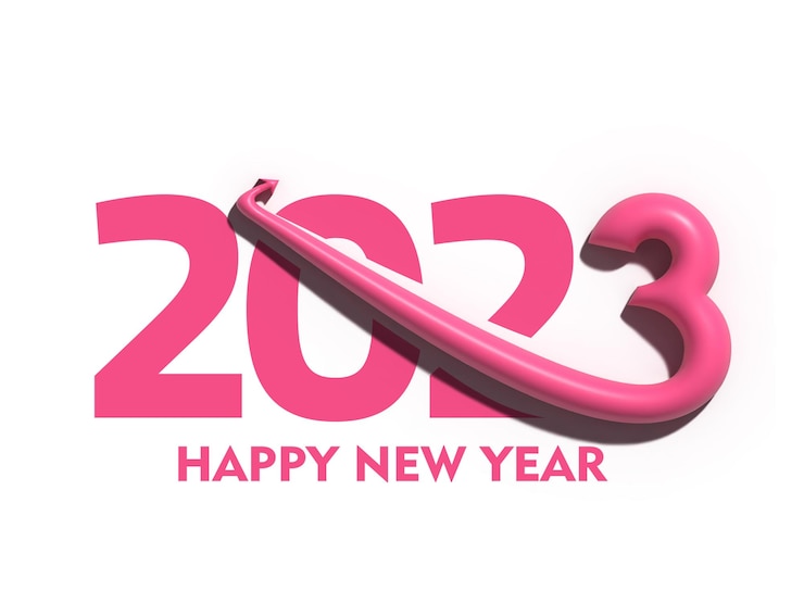 Photo gratuit élément de conception de typographie de texte 3d happy new year 2023