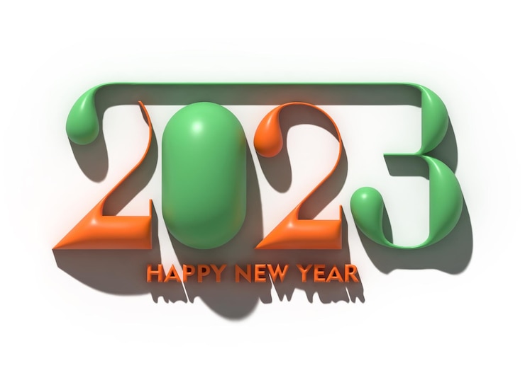 Photo gratuit élément de conception de typographie de texte 3d happy new year 2023
