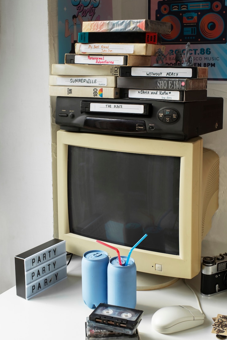 Photo gratuit emballage et écran rétro vhs