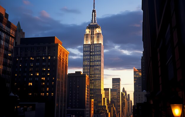 Photo gratuite empire state building au coucher du soleil