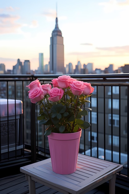 Photo gratuite empire state building vu depuis l'appartement