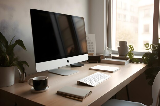 Emplacement de travail confortable avec ordinateur moderne sur la table dans le bureau en gros plan