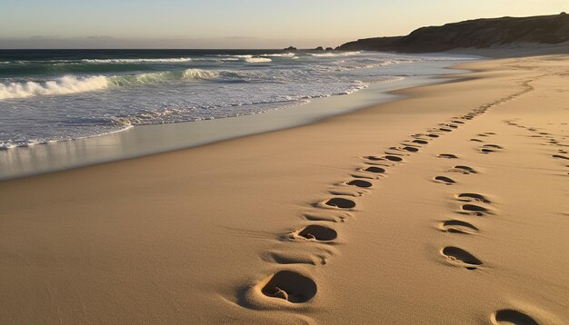 Empreintes de pas dans le sable sur une plage