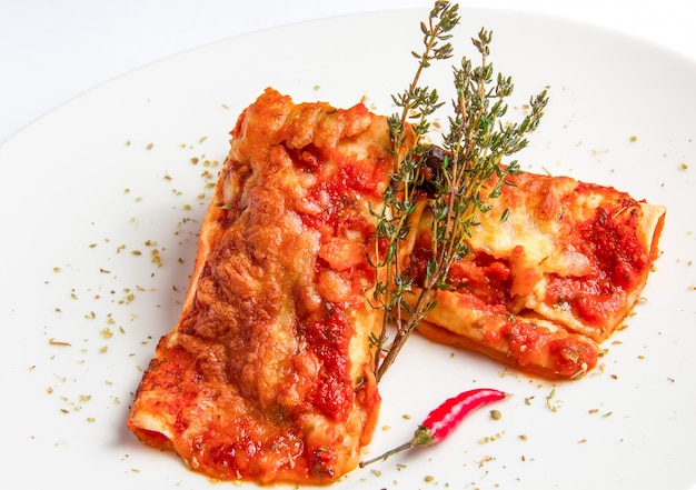 Enchiladas mexicaines au poulet avec sauce tomate épicée et fromage.