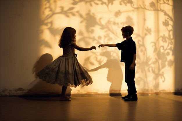 Un enfant adorable jouant avec des ombres.