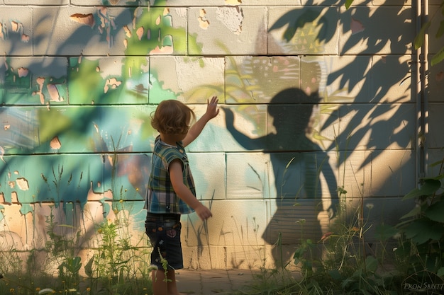 Un enfant adorable jouant avec des ombres.