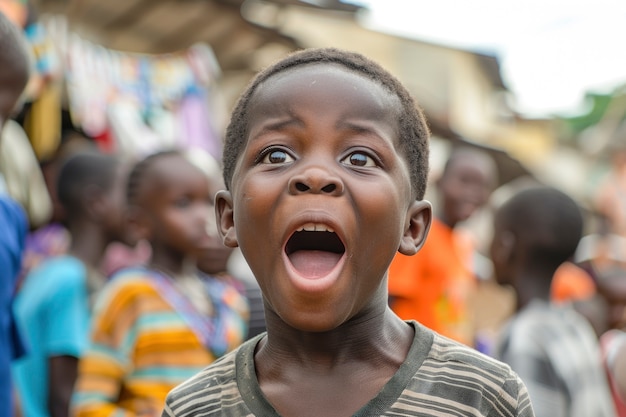 Photo gratuite un enfant africain sur un marché