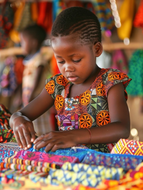 Photo gratuite un enfant africain sur un marché