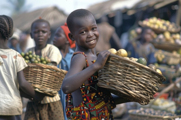 Photo gratuite un enfant africain sur un marché