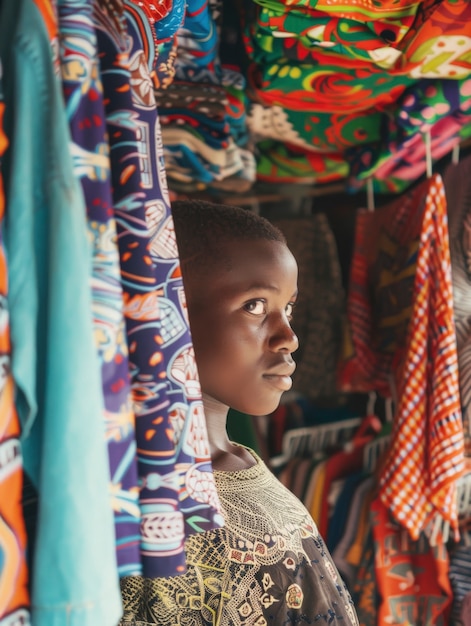 Photo gratuite un enfant africain sur un marché