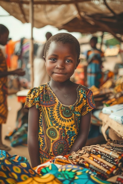 Photo gratuite un enfant africain sur un marché