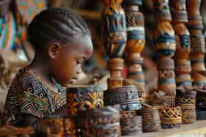 Photo gratuite un enfant africain sur un marché