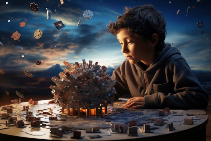 Photo gratuit un enfant autiste vivant dans un monde fantastique.
