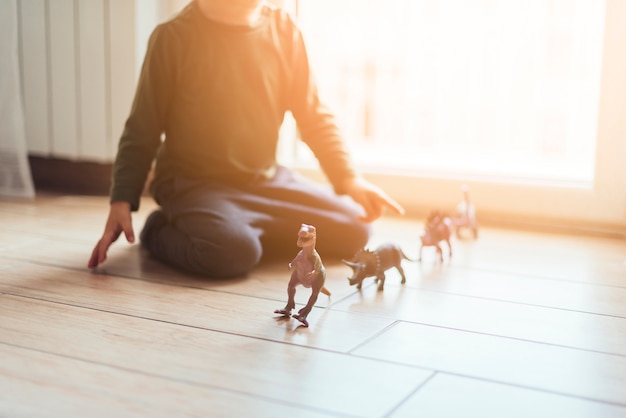 Enfant jouant avec des dinosaures