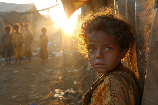 Un enfant photoréaliste dans un camp de réfugiés