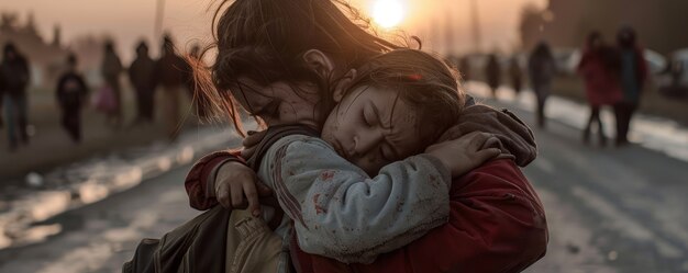 Photo gratuite un enfant photoréaliste dans un camp de réfugiés