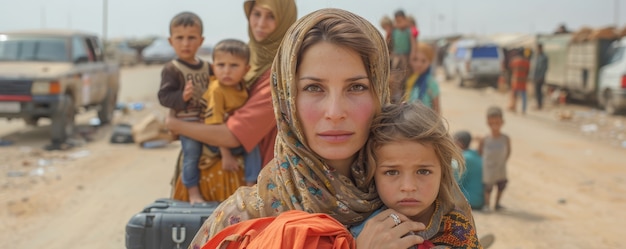 Photo gratuite un enfant photoréaliste dans un camp de réfugiés