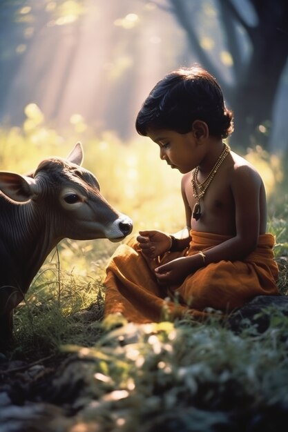 Un enfant photoréaliste représentant Krishna